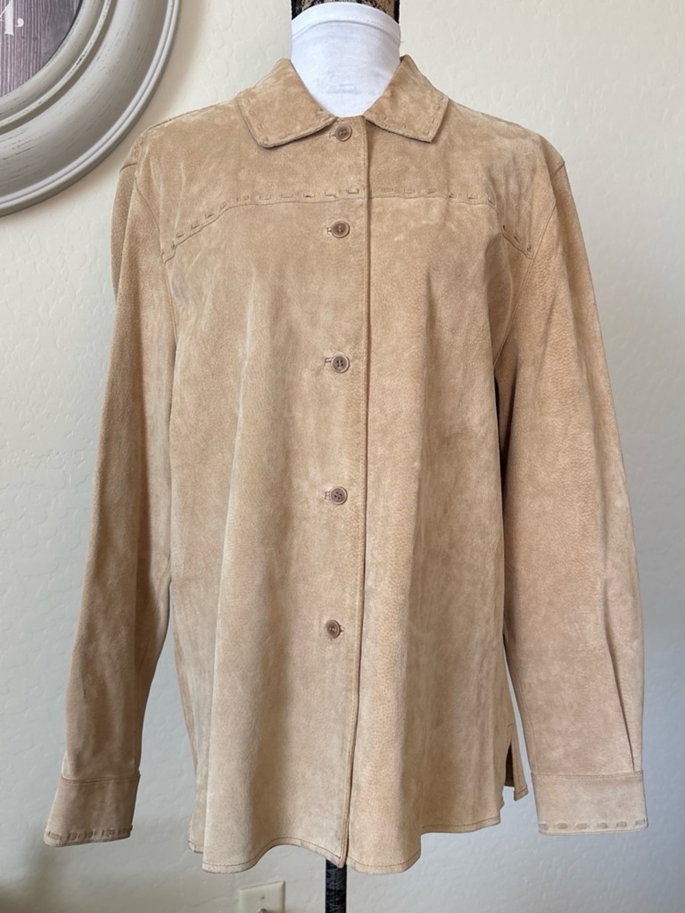 Vintage Uniform John Paul Richard women’s beige suede leather jacket button L
